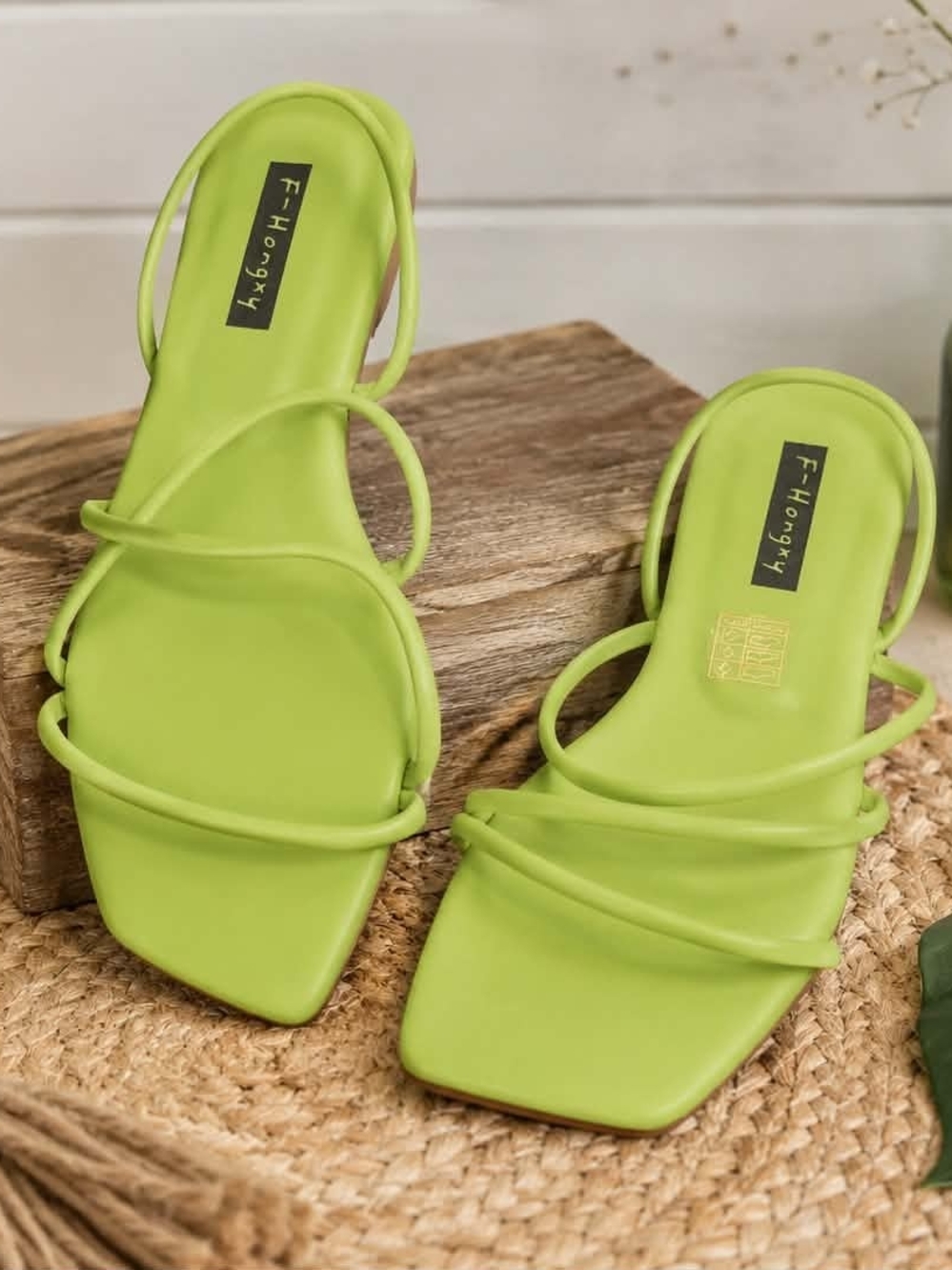 Lime Strappy Square-Toe Women's Sandals